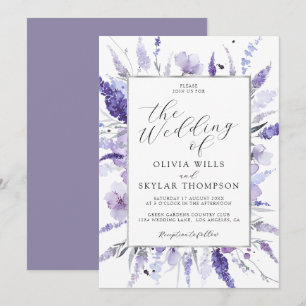 Lavender Lilac Silver Floral Botanical Wedding Invitation