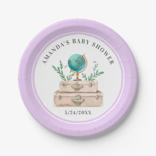 Lavender Lilac Travel Suitcase Baby Girl Shower Paper Plate