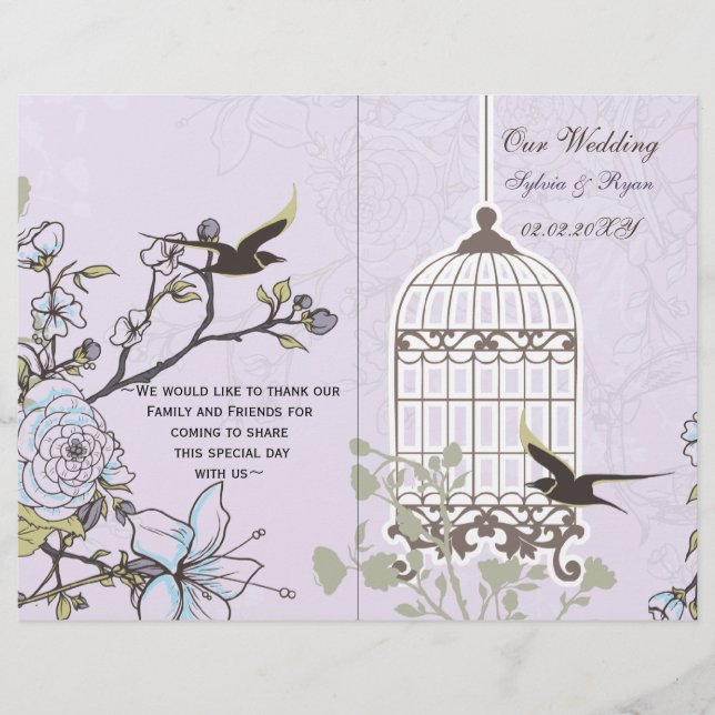 Lavender Lilac vintage birdcage birds wedding (Front)