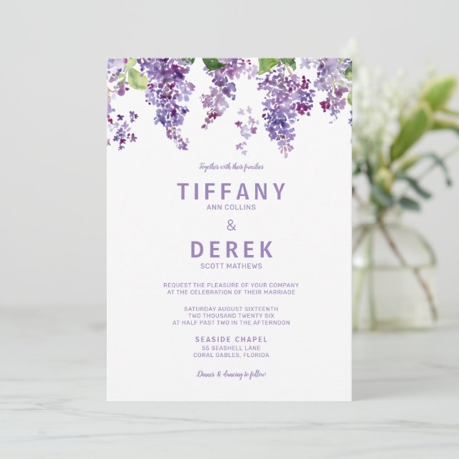 Lavender Lilac Wedding Invitation (Standing Front)