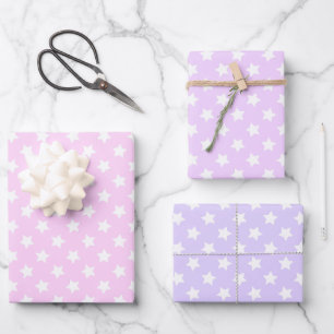 Lavender Lilac White Stars Polka Dots Wrapping Paper Sheet
