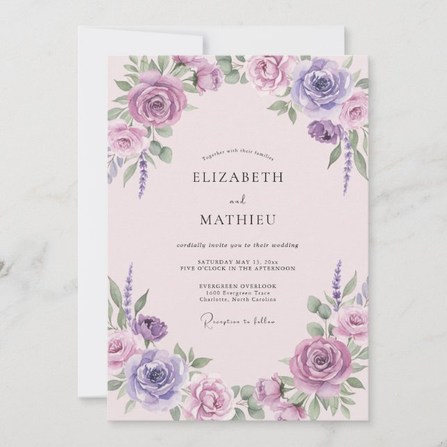 Lavender Lilac Wreath Wedding Invitation (Front)