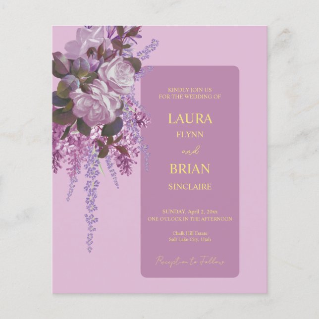 Lavender,Lilacs, Roses, Budget Wedding Invitation (Front)