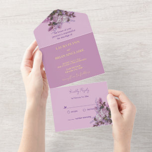 Lavender,Lilacs, Roses, Wedding All In One Invitation