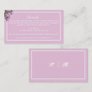 Lavender,Lilacs, Roses, Wedding Details Enclosure Card
