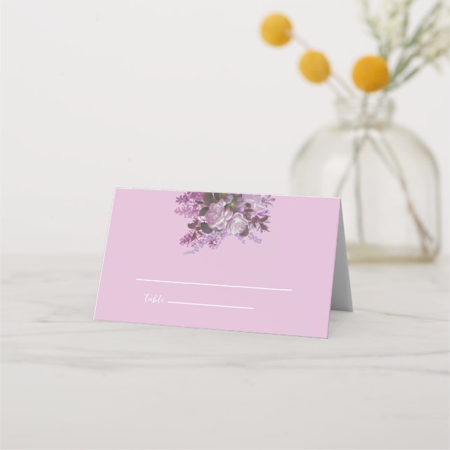 Lavender,Lilacs, Roses, Wedding Place Card (Front)
