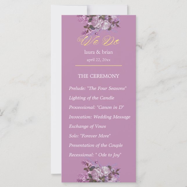 Lavender, Lilacs, Roses, Wedding Program (Front)