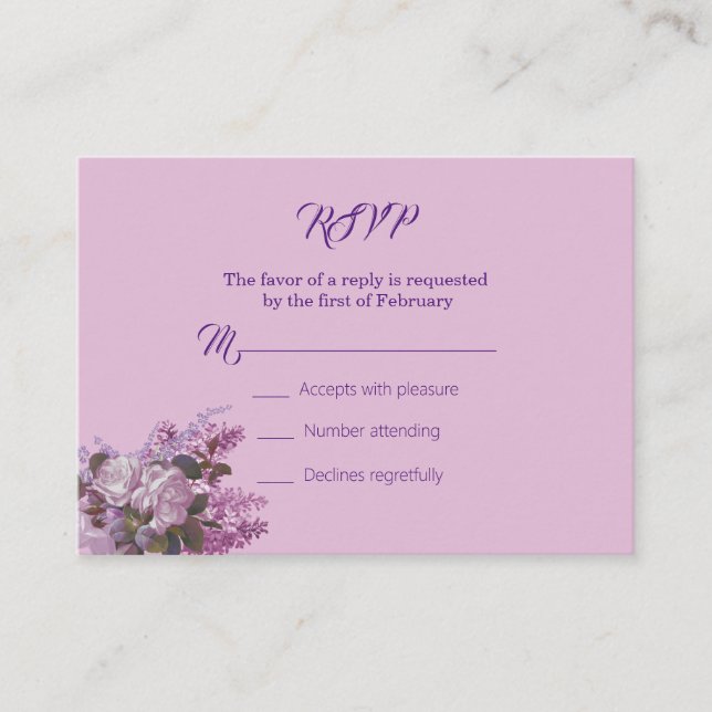 Lavender,Lilacs, Roses, Wedding RSVP Card (Front)