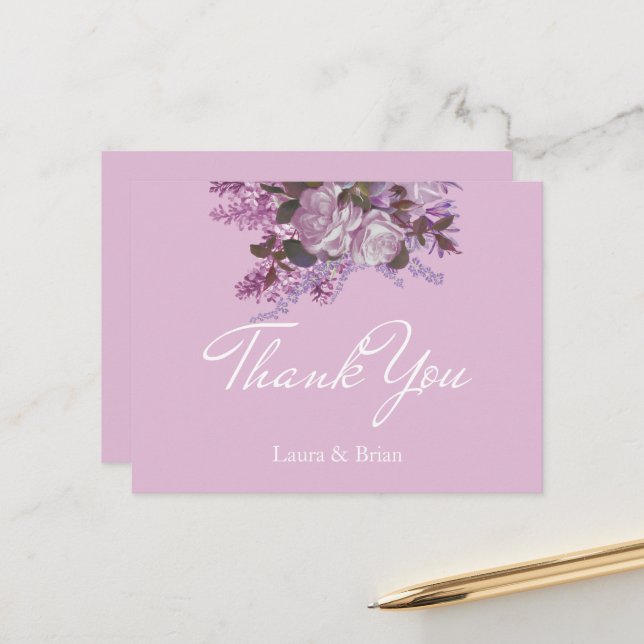 Lavender,Lilacs, Roses, Wedding Thank You Postcard (Front/Back In Situ)