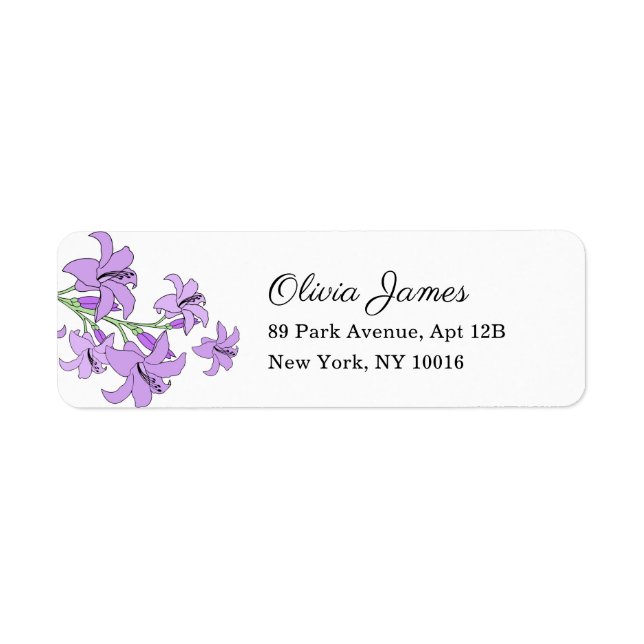 Lavender Lily Bridal Shower Return Address Label (Front)