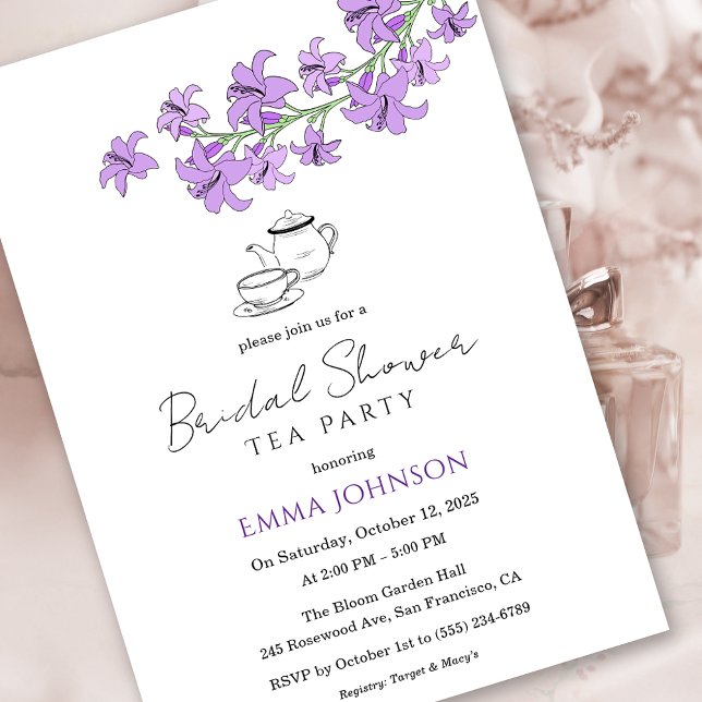 Lavender Lily Bridal Tea Party Shower Invitation (Lavender Lily Bridal Tea Party Shower Invitation)