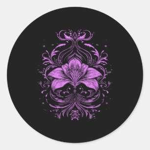 Lavender Lily Purple Wildflower Gothic Dark Design Classic Round Sticker