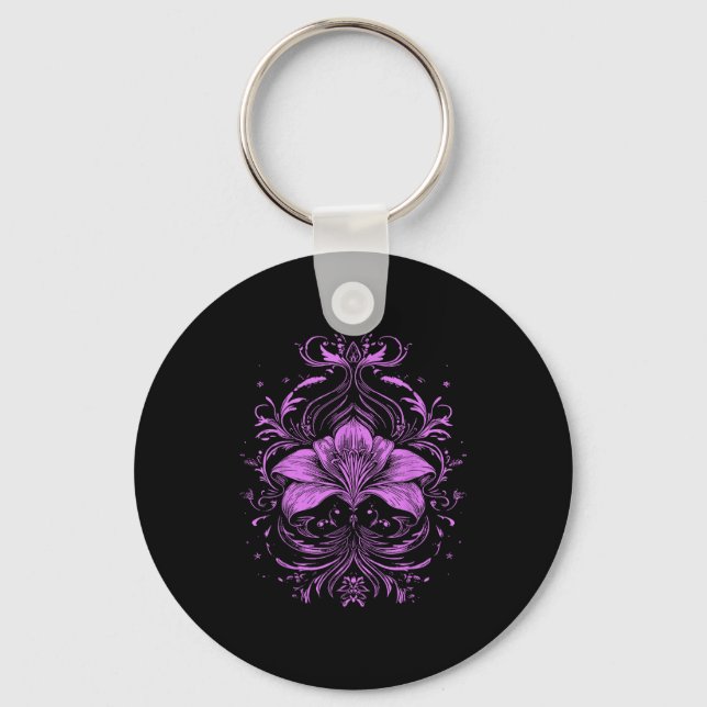 Lavender Lily Purple Wildflower Gothic Dark Design Key Ring (Front)
