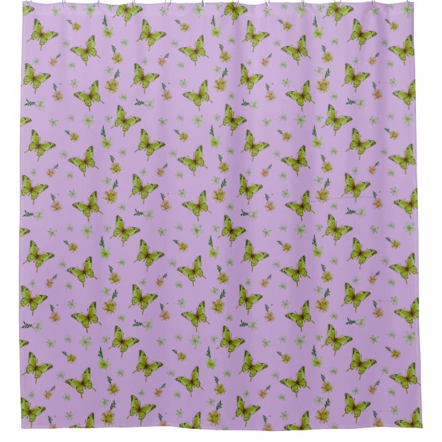Lavender Lime Floral Throw Blanket Shower Curtain (Front)