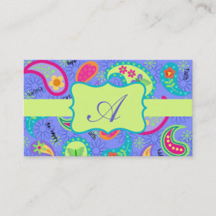 Lavender Lime Green Modern Paisley Monogram Business Card