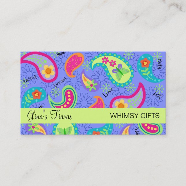 Lavender Lime Green Modern Paisley Pattern Business Card (Front)