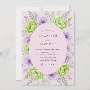 Lavender Lime Ranunculus Eucalyptus Wedding Invitation