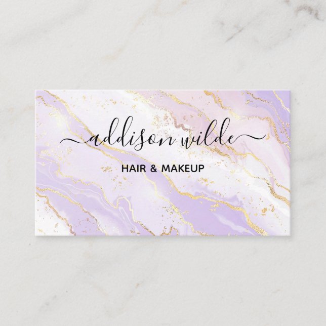 Lavender liquid marble watercolor business card (Front)