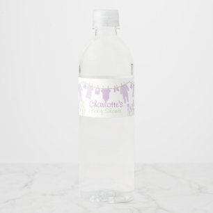 Lavender Little Clothes Baby Shower Water Bottle Label