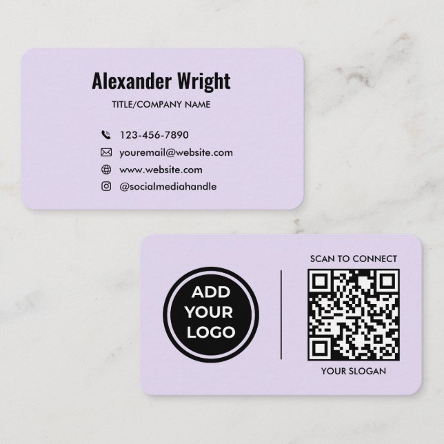 Lavender Logo Scan Code Contact Business Card  (Front/Back)