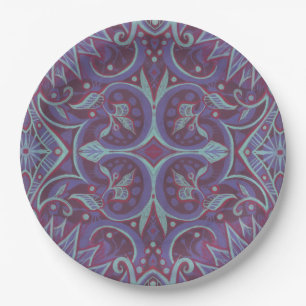 "Lavender lotus" floral arabesque pattern Dinner P Paper Plate