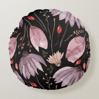 Lavender Lotus Flowers Round Throw Pillow