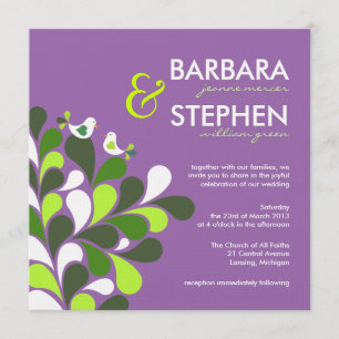 Lavender Love Birds - Linen Wedding Invitations