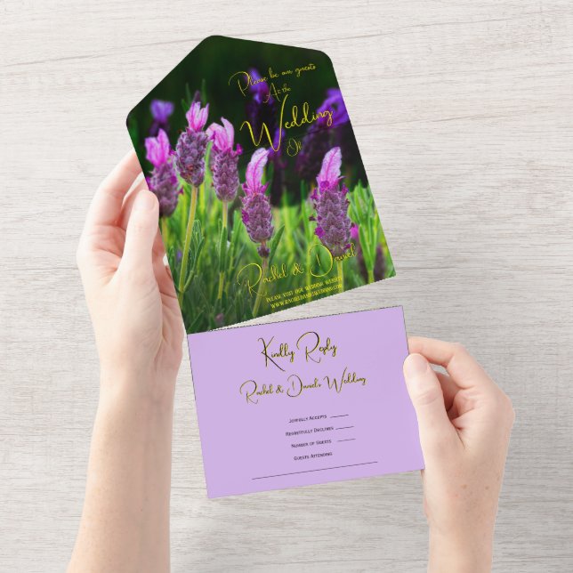Lavender, Love & Devotion Yellow, Wedding All In One Invitation (Tearaway)
