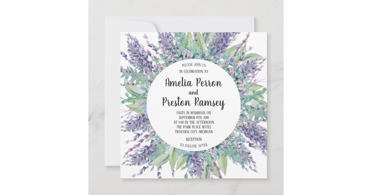 Lavender Love Floral Eucalyptus Purple Wedding Invitation