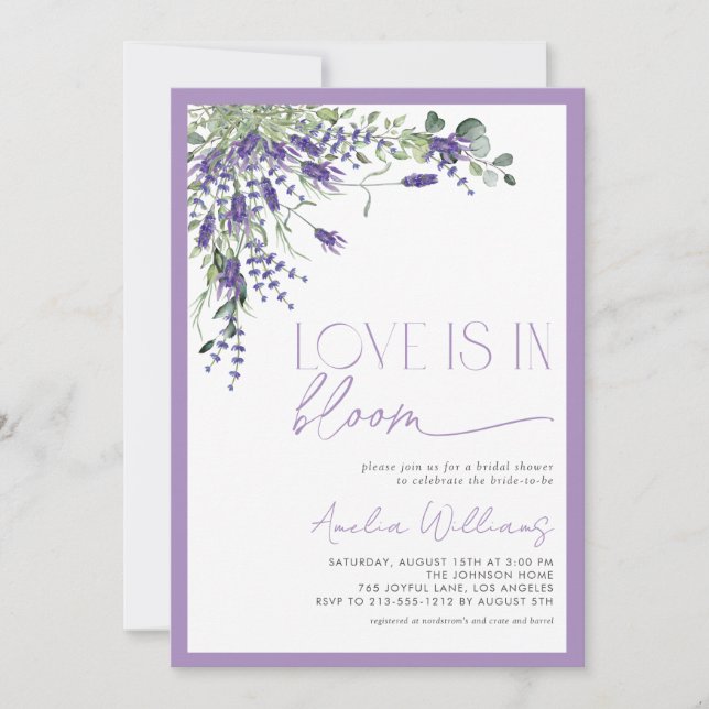 Lavender Love is In Bloom Watercolor Floral Invitation (Front)