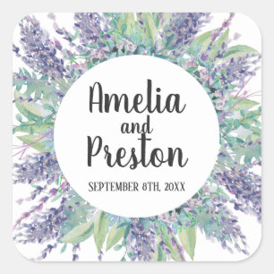 Lavender Love Purple Floral Eucalyptus Wedding Square Sticker