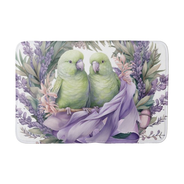 Lavender Lovebirds Bath Mat (Front)