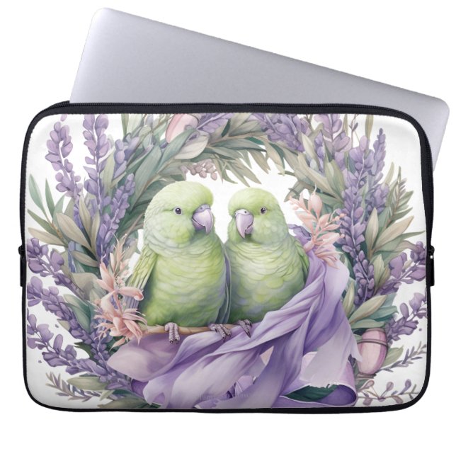 Lavender Lovebirds Laptop Sleeve (Front)