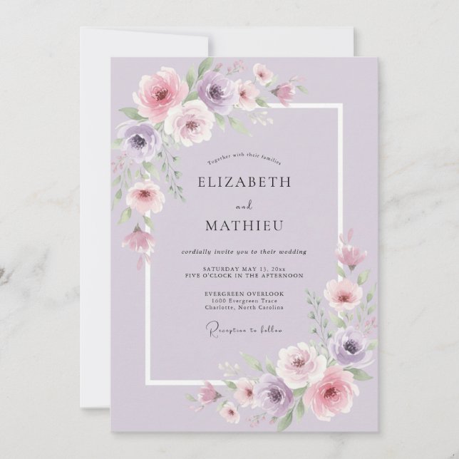 Lavender Luminous Floral Wedding Invitation (Front)