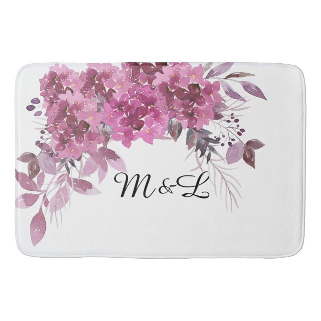 *~* Lavender Magenta Monogram Hydrangea Romantic Bath Mat (Front)
