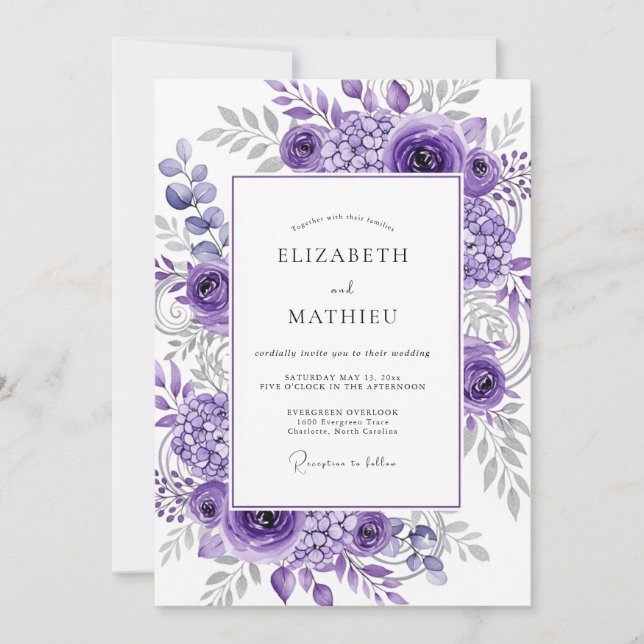 Lavender Majestic Botanical Wedding Invitation (Front)
