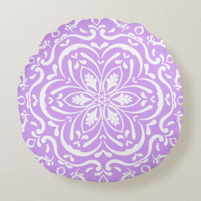 Lavender Mandala Round Cushion (Front)