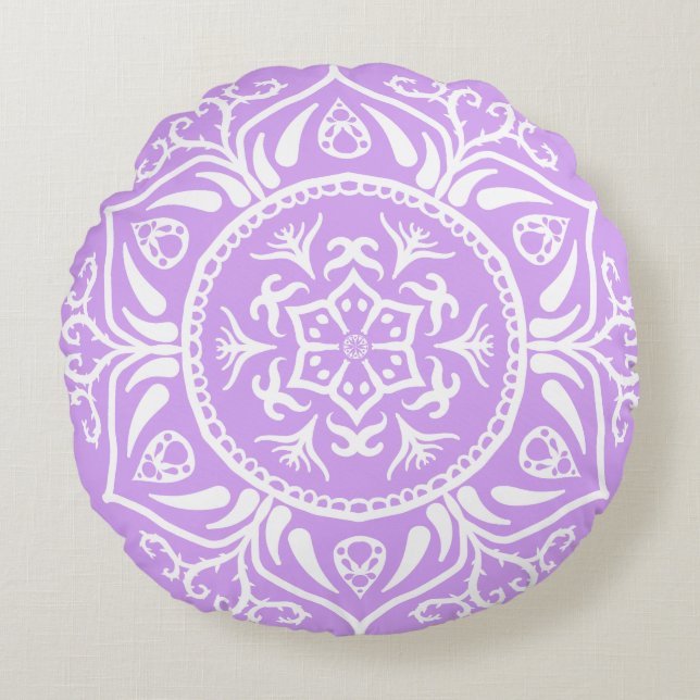Lavender Mandala Round Cushion (Front)
