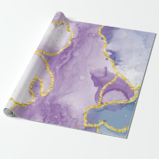 Lavender Marble paint pattern with gold streak Wrapping Paper