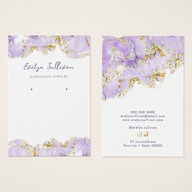 Lavender marbling design jewellery display card (Front & Back)