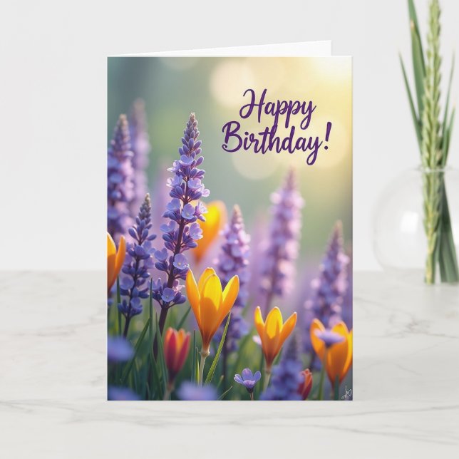 Lavender Marigold Birthday Card (Front)
