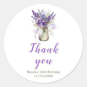 Lavender Mason Jar Birthday Classic Round Sticker