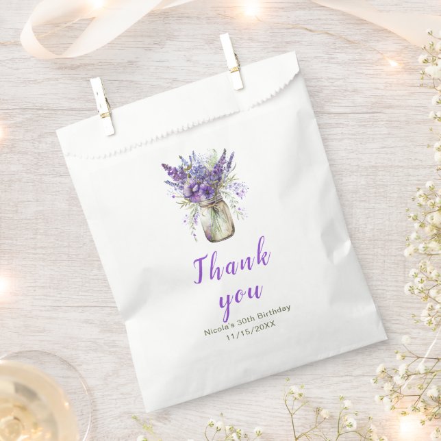 Lavender Mason Jar Birthday Favour Bags (Clipped)