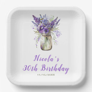 Lavender Mason Jar Birthday Paper Plate