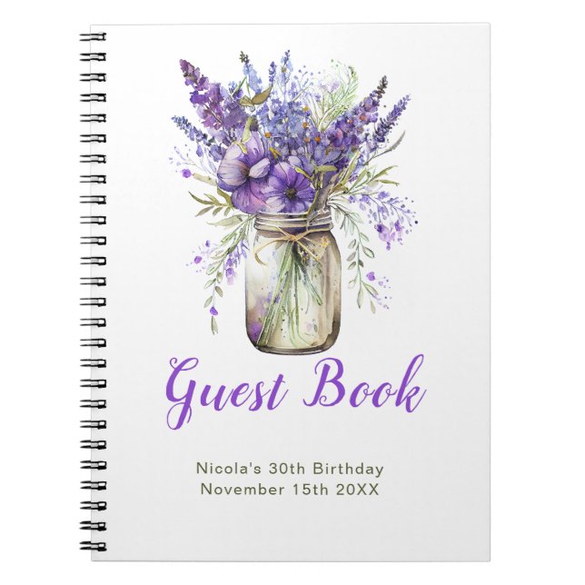 Lavender Mason Jar Birthday Party Guest Book (Front)
