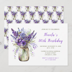 Lavender Mason Jar Birthday Party Invitation