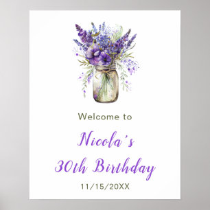 Lavender Mason Jar Birthday Welcome Poster