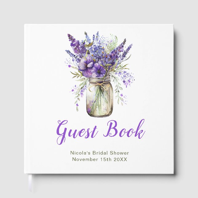 Lavender Mason Jar Bridal Shower Guest Book (Front)