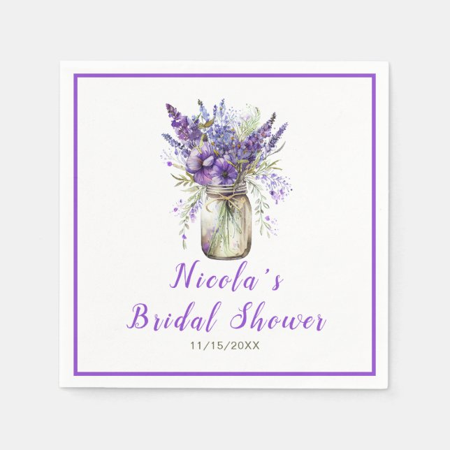 Lavender Mason Jar Bridal Shower  Napkin (Front)