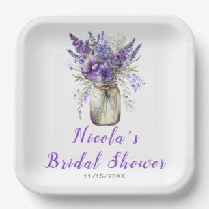 Lavender Mason Jar Bridal Shower  Paper Plate